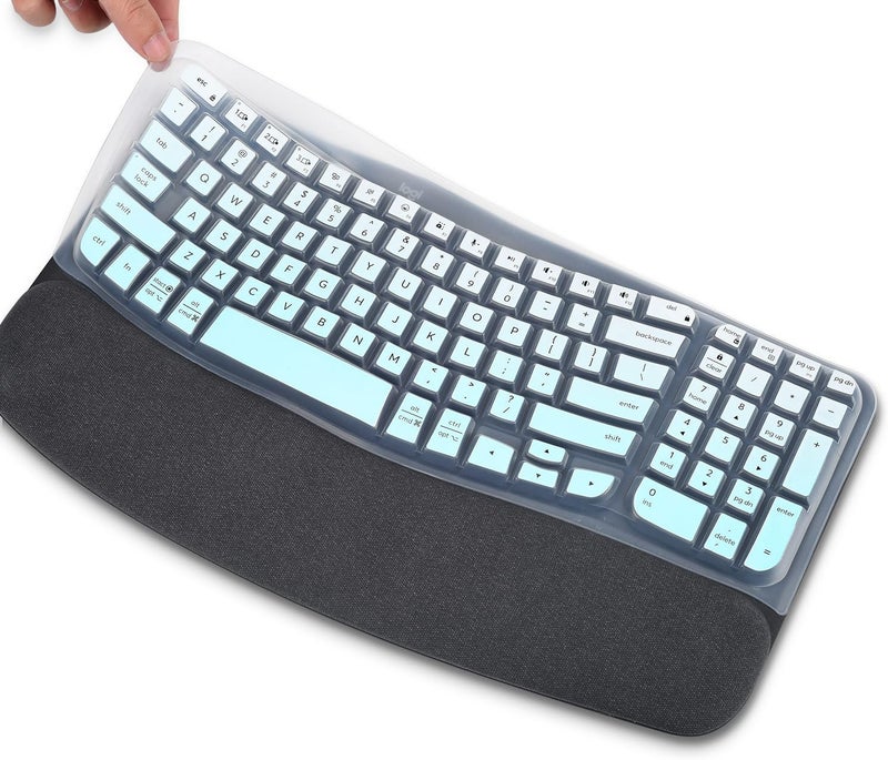 imComor Keyboard Cover Skin for Logitech Wave Keys MK670 Combo Wireless Ergonomic Keyboard Skin, Logitech Wave Keys Wireless Ergonomic Keyboard Cover Protector Skin Accessories, Ombre Mint - Image 1